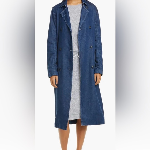 Rag & Bone Women’s Dark Blue Denim Trench Coat w/ Belt  Size SP - Picture 2 of 6
